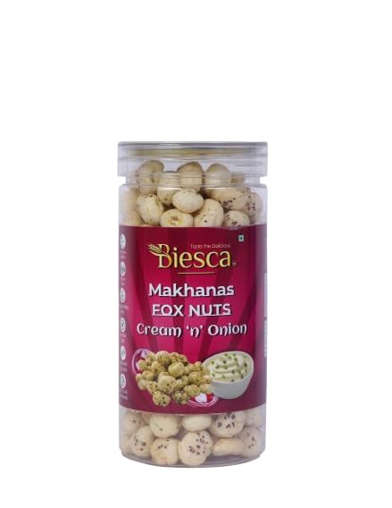 Biesca Makhana Premium Organic Fox Nuts for Healthy Snacking & Wellness (Pack of 2, PUDINA MASALA & CREAM & ONION)|B0DRYX18VL