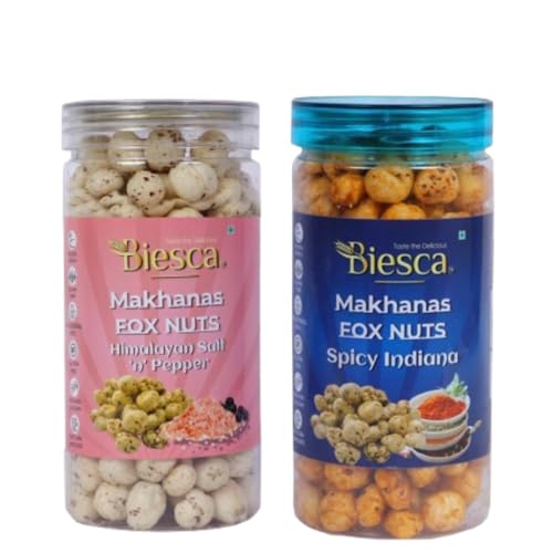 Biesca Makhana Premium Organic Fox Nuts for Healthy Snacking & Wellness (Pack Of 2, SPICY INDIANA& HIMALAYAN SALT & PEPPER)|B0DRYXJYYC
