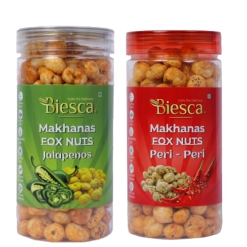 Biesca Makhana Premium Organic Fox Nuts for Healthy Snacking & Wellness (Pack Of 2, JALAPENOS & PERI PERI)|B0DRYWDWYG