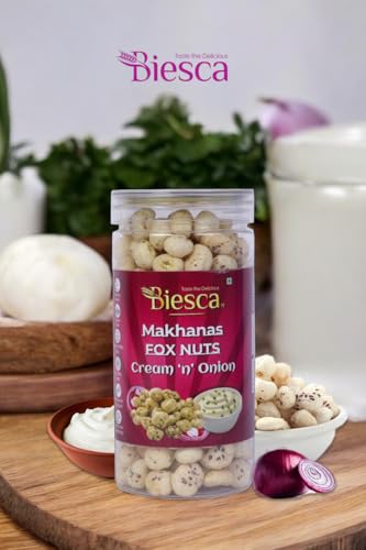 Biesca Makhana Premium Organic Fox Nuts for Healthy Snacking & Wellness (Pack Of 2, ACHARI MASALA & CREAM &ONION)|B0DRYZ95YS