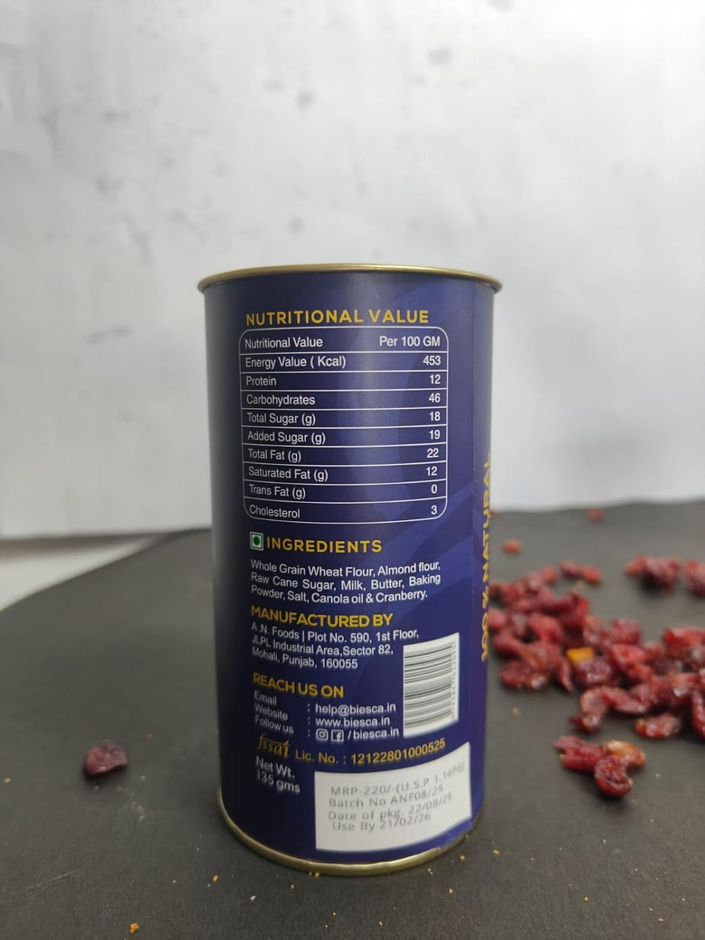 Biesca Cranberry Biscotti Cookies 135g