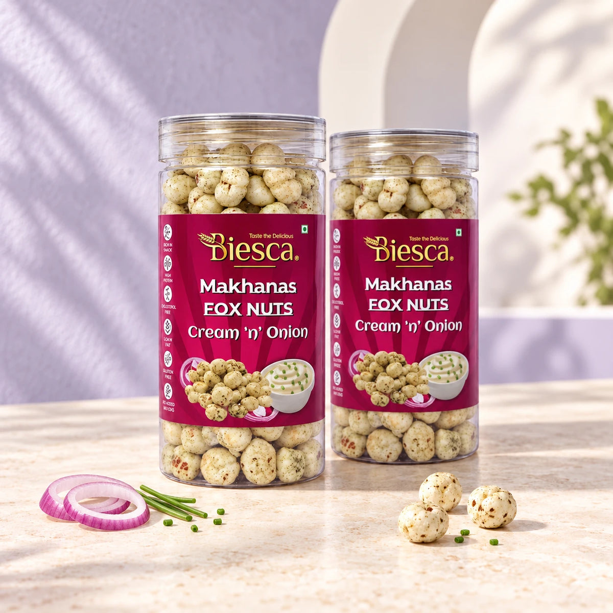 Biesca Cream 'n' Onion Makhana combo – 2 jars